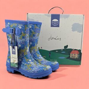 New Joules Rain Boots Mid Calf Molly Welly Blue Ditsy Floral‎ Size US: 6 UK: 4